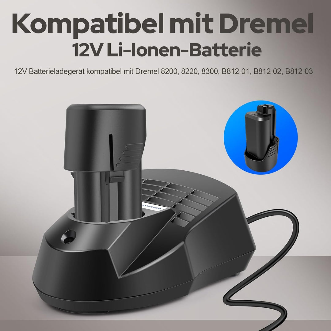 ASUNCELL 12V 1.5A Ladegerät kompatibel mit Dremel 8200, 8220, 8300 Werkzeug Akkus B812-01 B812-02 B8