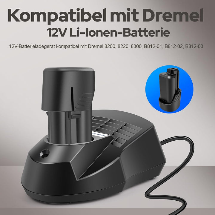 ASUNCELL 12V 1.5A Ladegerät kompatibel mit Dremel 8200, 8220, 8300 Werkzeug Akkus B812-01 B812-02 B8