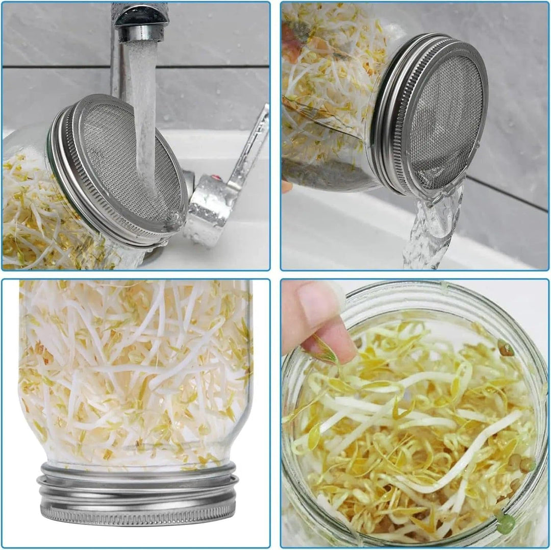 2 Set 1000ml Sprossenglas Keimglas Keimgläser für Sprossen Sprouting Jar mit Edelstahl Filterdeckel,