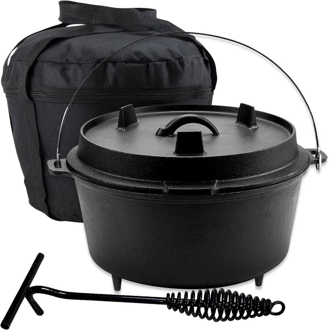 Dutch Oven Kochtopf - Gusseisen Topf Ø29 - Gusseisen Topf mit Deckel 9 Liter Grillpfanne - Bratpfann