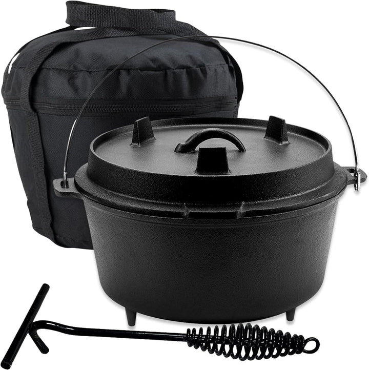 Dutch Oven Kochtopf - Gusseisen Topf Ø29 - Gusseisen Topf mit Deckel 9 Liter Grillpfanne - Bratpfann
