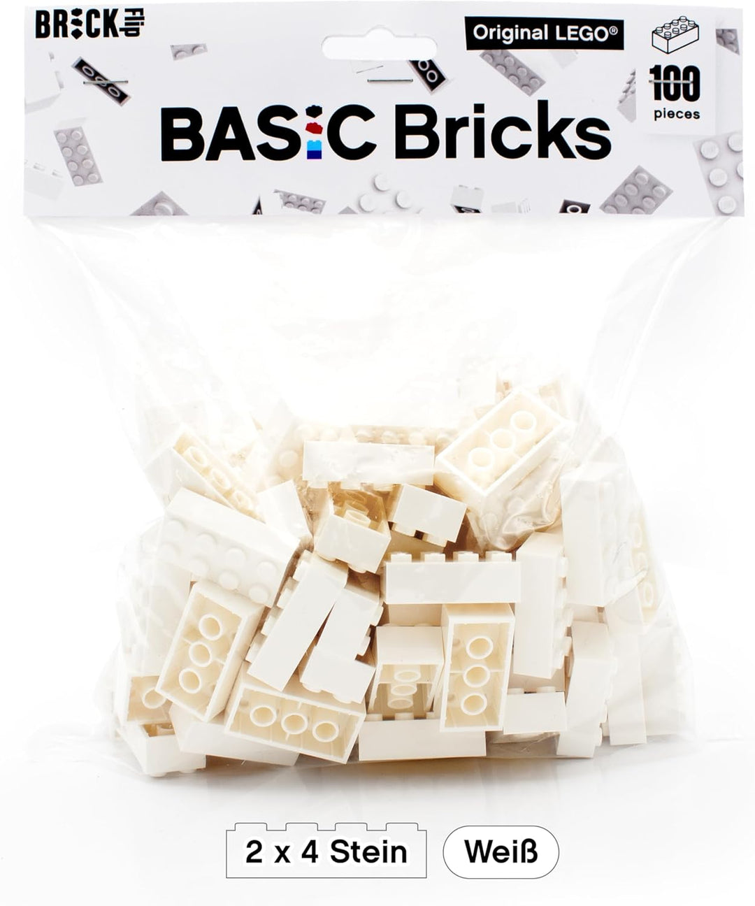 Lego Steine Classic, Weiss, 2x4 Bausteine, 100 Stück - Einzelteile Starterset, Lego Zubehör und Erwe
