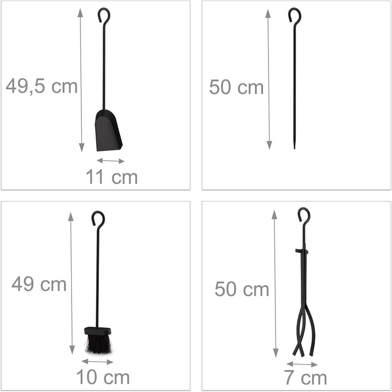 Relaxdays Kaminbesteck 5 tlg., modern, Kamingarnitur mit Schürhaken, Zange, Kaminbesen, Ascheschaufe