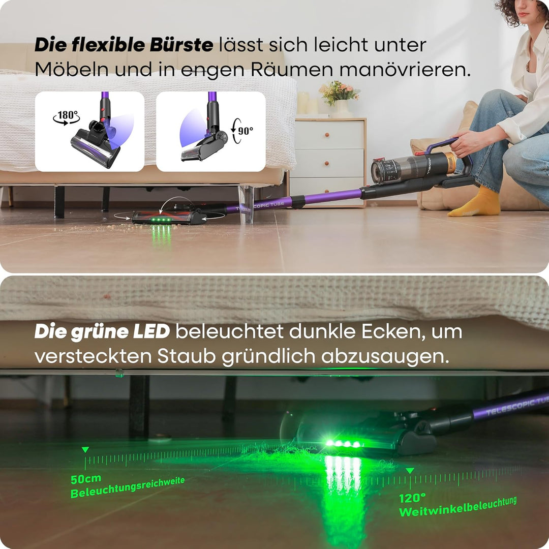 UNINELL HOME Akku Staubsauger 48Kpa/550W/65Min, Staubsauger Kabellos Selbstladender mit LED-Display,