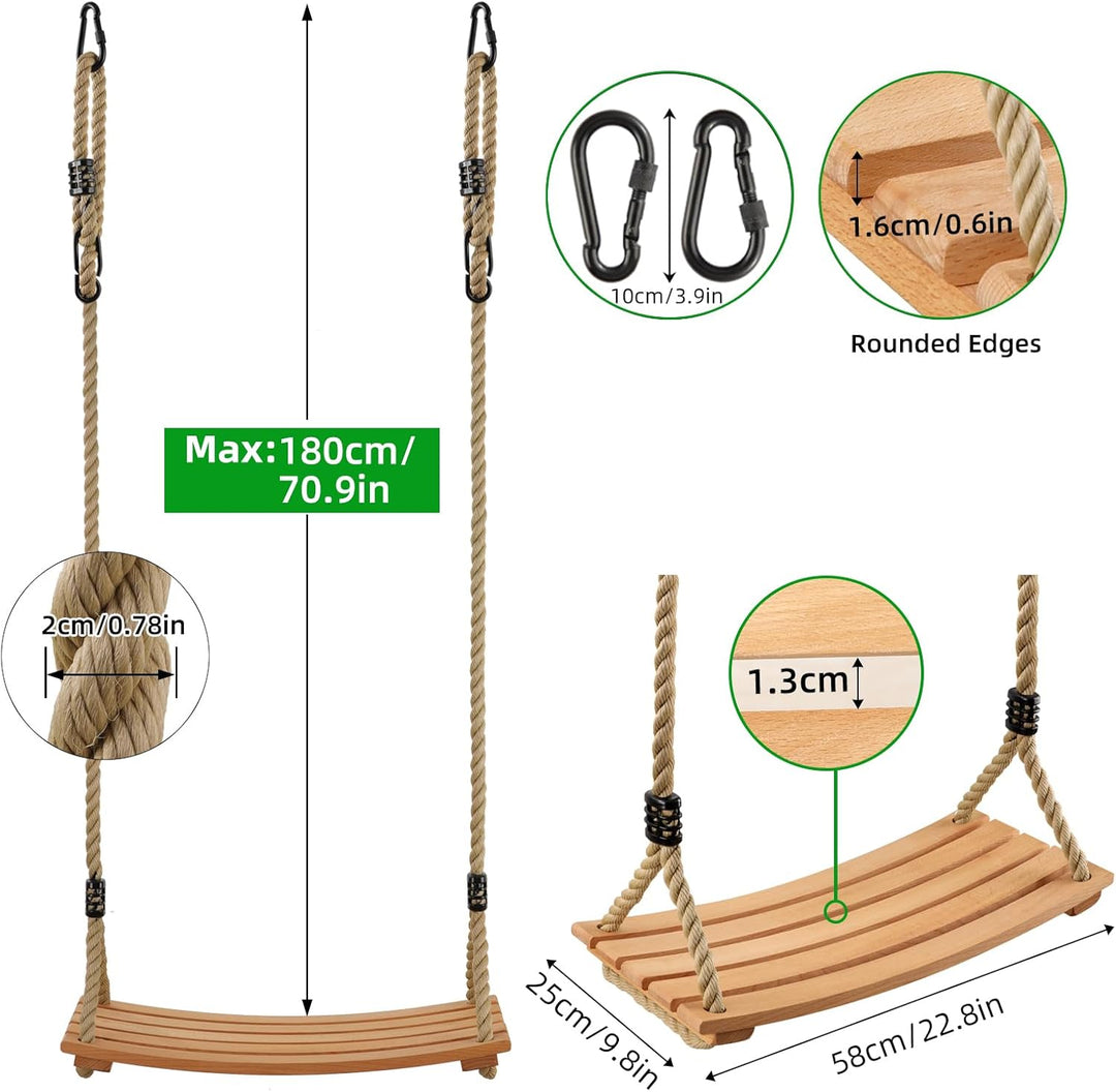 AnExer Holz Schaukel, Holz Schaukelsitz für Kinder und Erwachsene Holz Kinderschaukel Garten Schauke