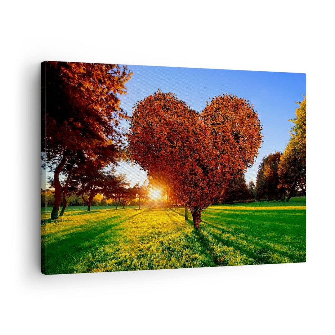 ARTTOR Bilder auf Leinwand Baum Park Frühling Herz Leinwandbild 70x50cm Wandbilder Dekoration Wohnzi