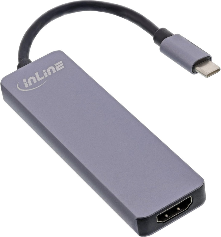 InLine® Multifunktions-Hub USB 3.2 Gen.1, 2X USB-A 5Gb/s + HDMI 4K/30Hz + Cardreader, Aluminium, gra