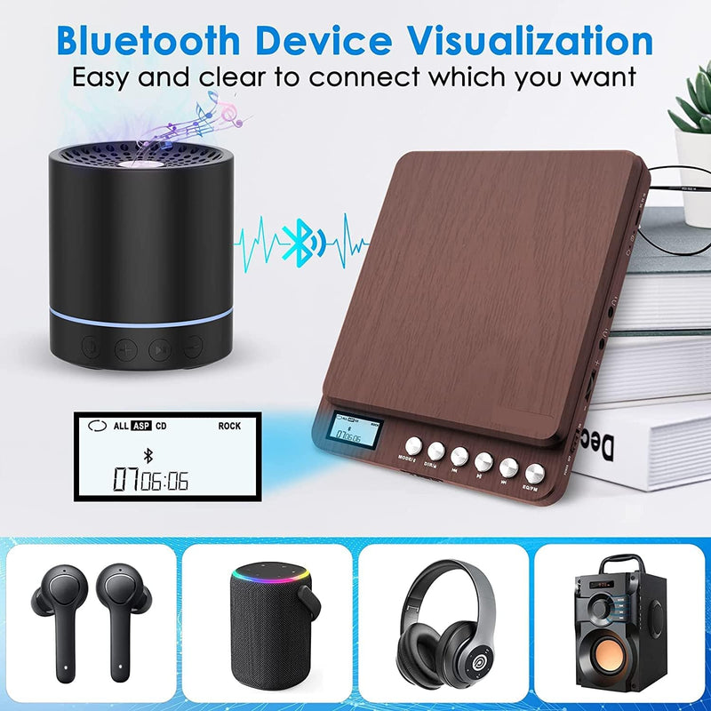 Tragbarer CD Player mit Lautsprecher,CCHKFEI Wiederaufladbar kompakt CD-Player Bluetooth Autos FM Tr
