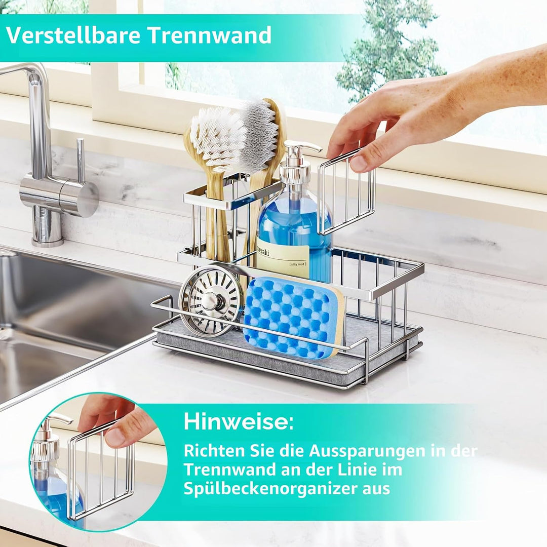 HapiRm Spülbecken Organizer Küchen Schwammhalter - Selbstentleerend | Spüle Organizer mit Bürstenhal