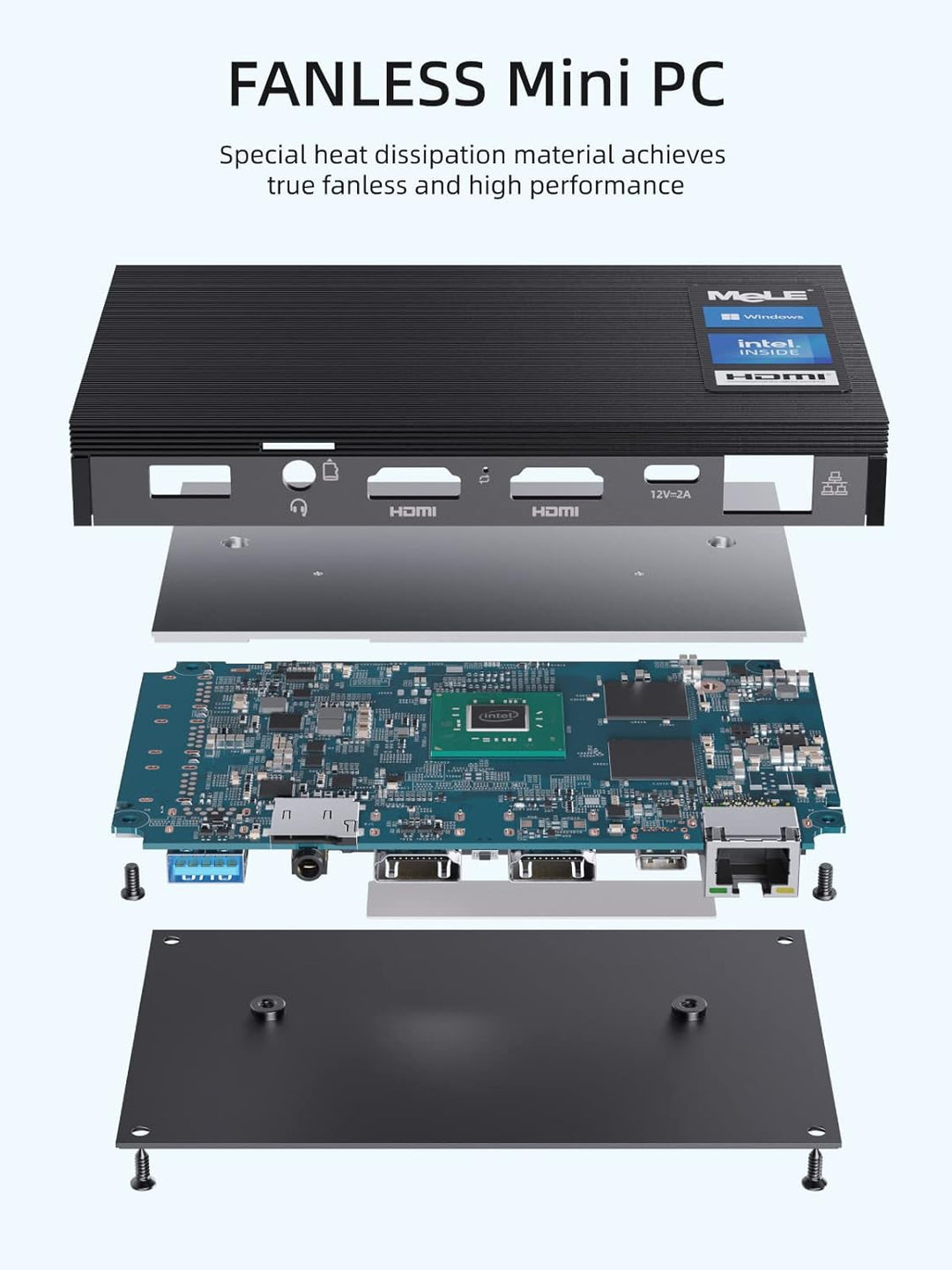 MeLE Mini PC Lüfterlos Quieter3Q N5105 8 GB/256 GB Desktop-Computer Micro PC M.2 SSD bis zu 4 TB Dua