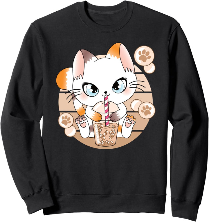 Japanische Anime Kawaii Bubble Tea Katze Otaku Boba Tea Sweatshirt