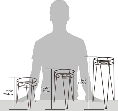 mDesign 3-er Set Midcentury Pflanzenständer für Blumen, Sukkulenten aus Metall – runder Blumenstände