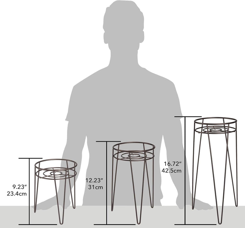 mDesign 3-er Set Midcentury Pflanzenständer für Blumen, Sukkulenten aus Metall – runder Blumenstände