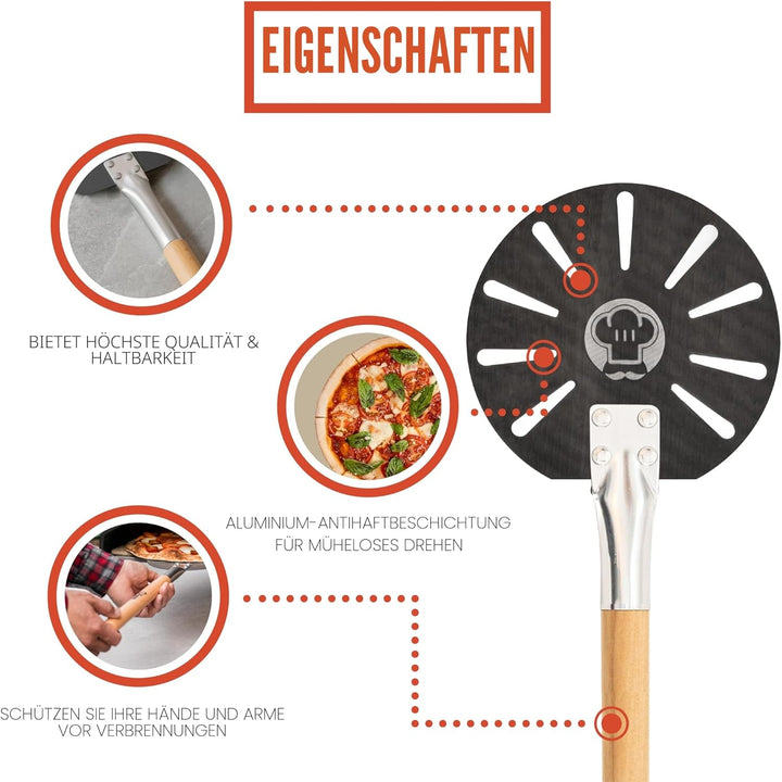 Chef Pomodoro Pizzaschieber – Pizzaschaufel – Pizza Schaufel Metall – Aluminium Pizzaschieber mit Ho