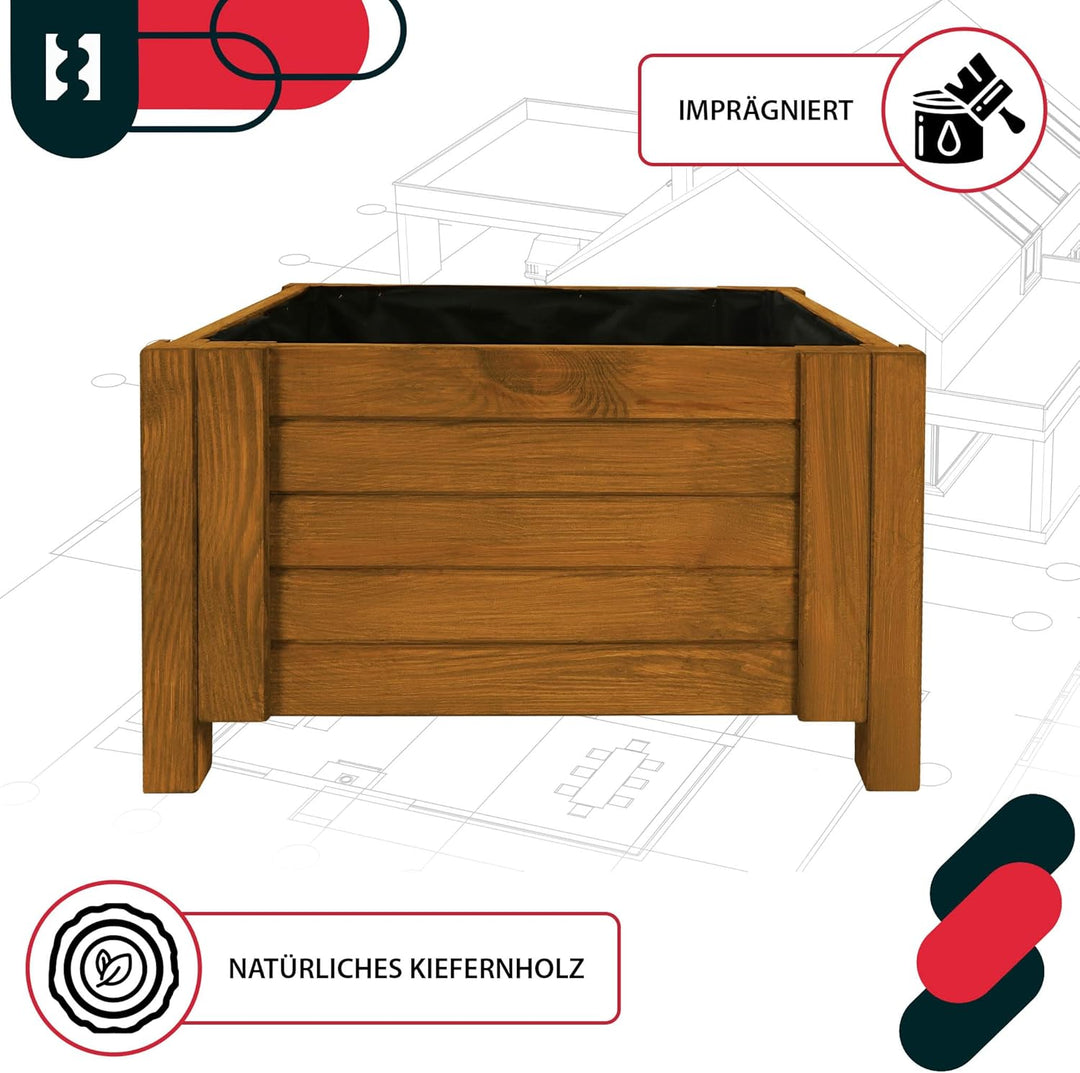 KOTARBAU® Blumenkasten - 50 x 50 x 30 cm - Pflanzkasten mit Vlies - Pflanzkübel gross aussen - Balko