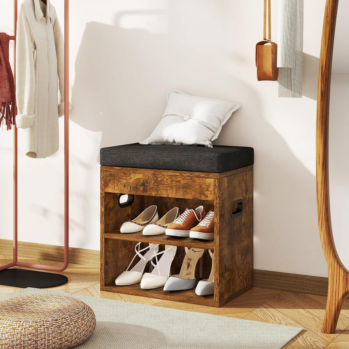 YMYNY Schuhbank mit Sitzfläche und Schublade, 2-Stufig Schuhschrank mit sitzbank, Schuhregal Klein m