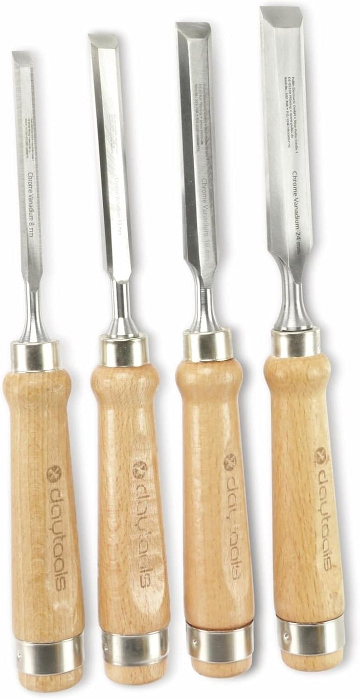 DAYTOOLS Stechbeitel-Satz SBS-4, 4-teilig | Holzbearbeitungsset mit Chrom-Vanadium-Stahlklingen und