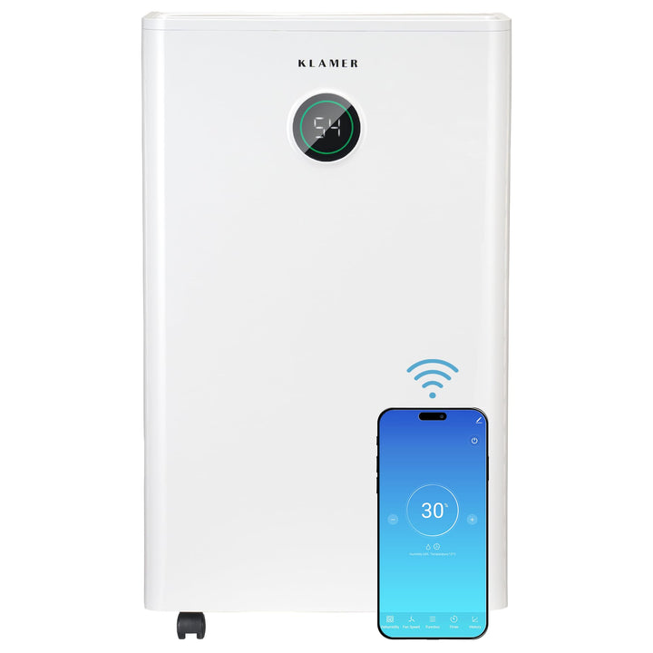 KLAMER Luftentfeuchter elektrisch 20L, WiFi App, HEPA Filter, 440W | Touch &amp; App-Steuerung, Automati