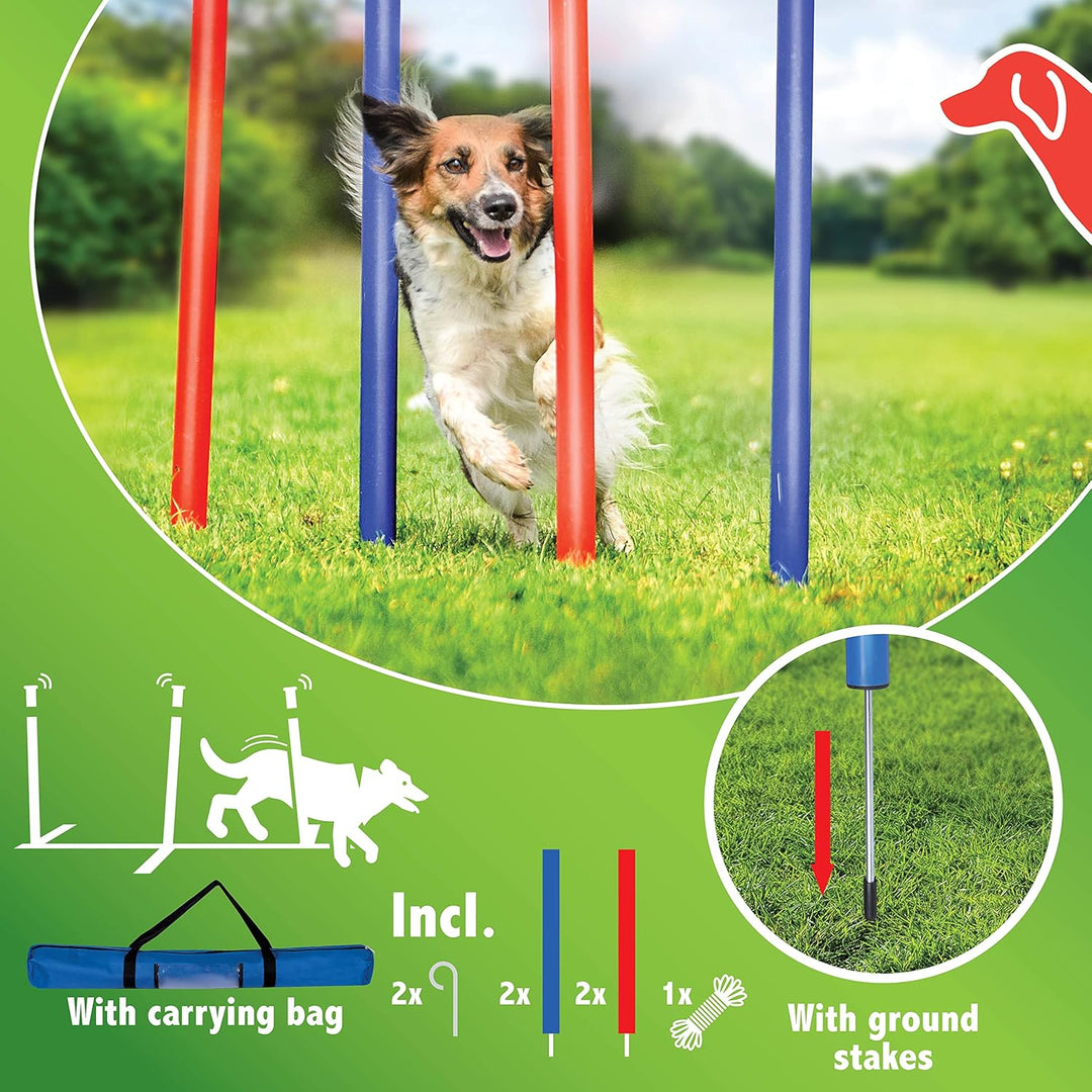 maxxpro Agility Slalom Set - Set Agility für Hunde - 60 x 3 cm - Kunststoff - Blau/Rot