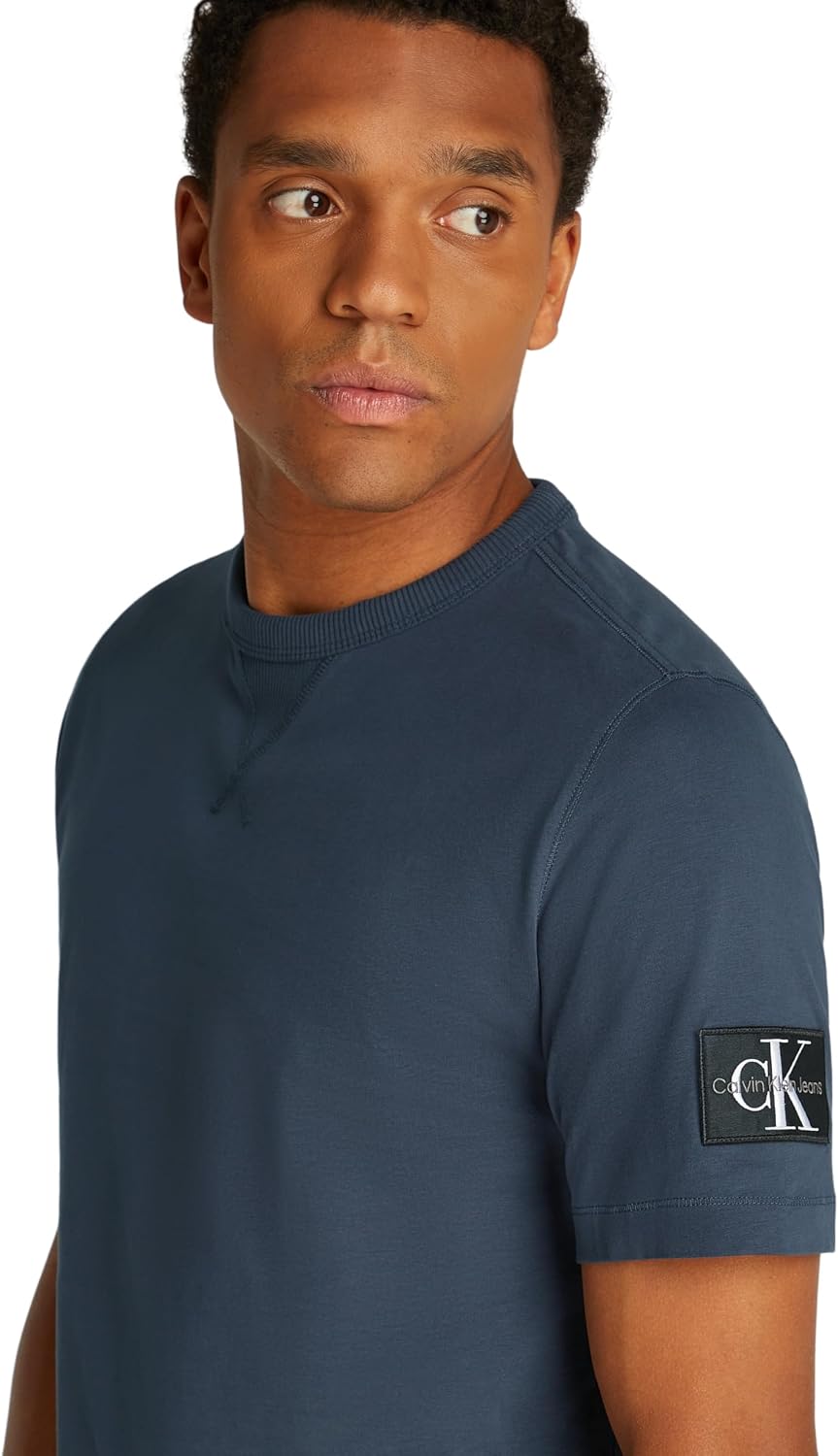 Calvin Klein Herren T-Shirt Kurzarm Regular Tee mit Logo-Badge XXS Blue (Ink), XXS Blue (Ink)