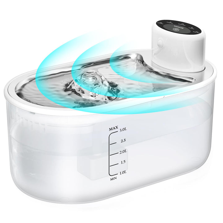 TOMXCUTE 3L Katzenbrunnen Kabellos, 5000mAh Akku Batteriebetriebener Trinkbrunnen für Katze mit Bewe