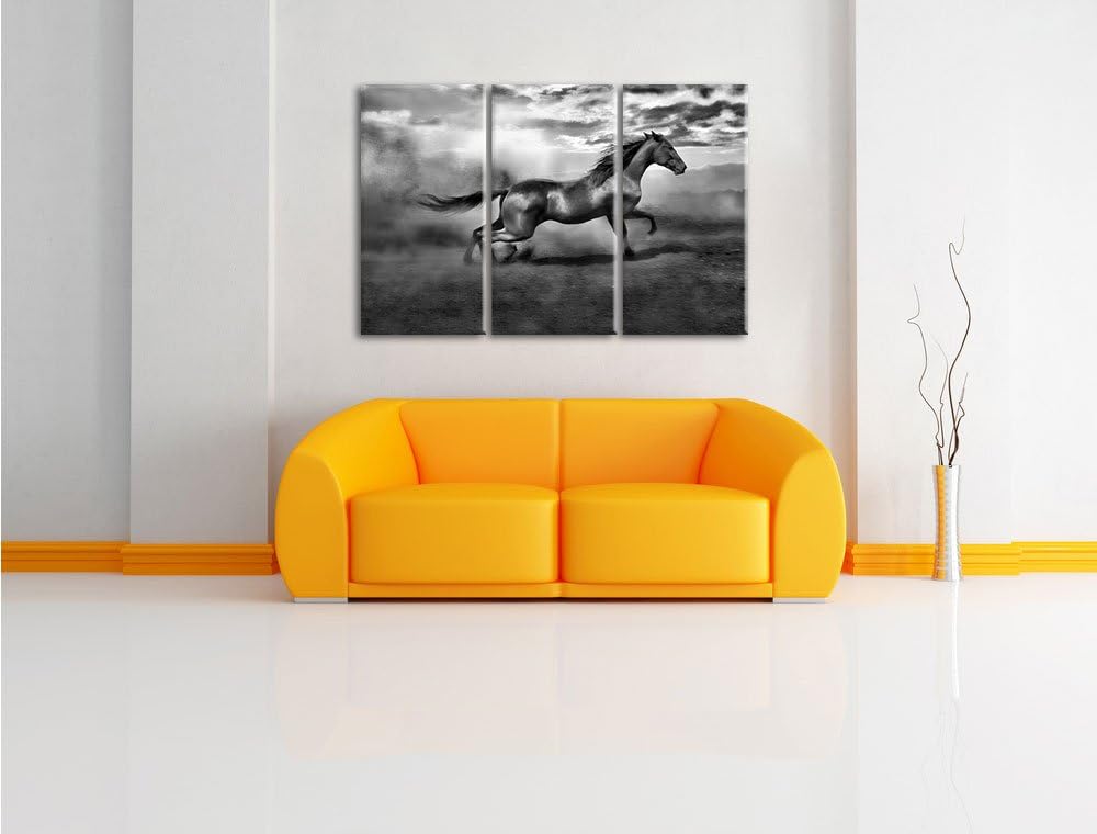 Pixxprint Rennendes Wildpferd als Leinwandbild/Grösse: 3 Teilig (120x80) cm/Wandbild/Kunstdruck/fert