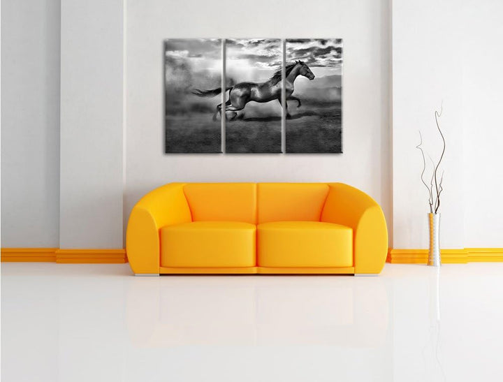 Pixxprint Rennendes Wildpferd als Leinwandbild/Grösse: 3 Teilig (120x80) cm/Wandbild/Kunstdruck/fert