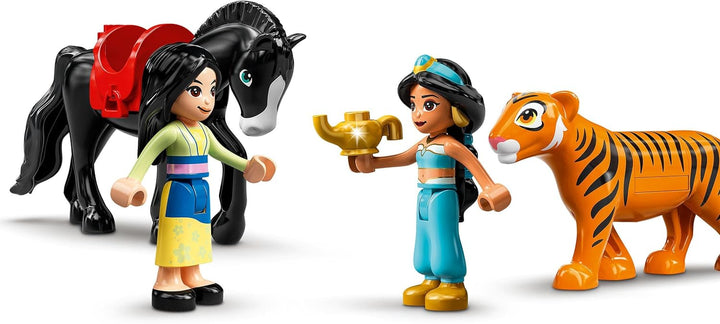 LEGO 43208 Disney Jasmins und Mulans Abenteuer, Prinzessinnen-Spielzeug zum Bauen mit Mini-Puppen, P