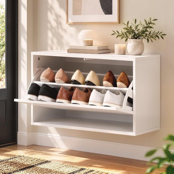 HOMCOM Schuhschrank mit 2 Klappen, Hängend Schuhkipper mit Ablage