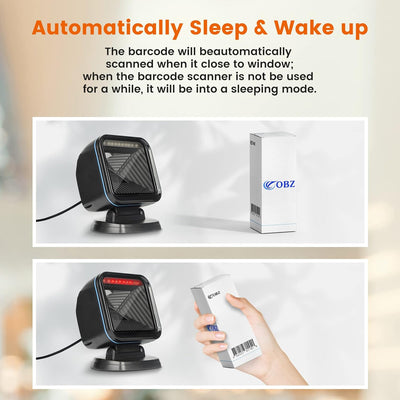 OBZ 1D 2D Desktop Barcode Scanner, QR Code Scanner Omnidirektional Barcode-Scanner USB Wired Handsfr