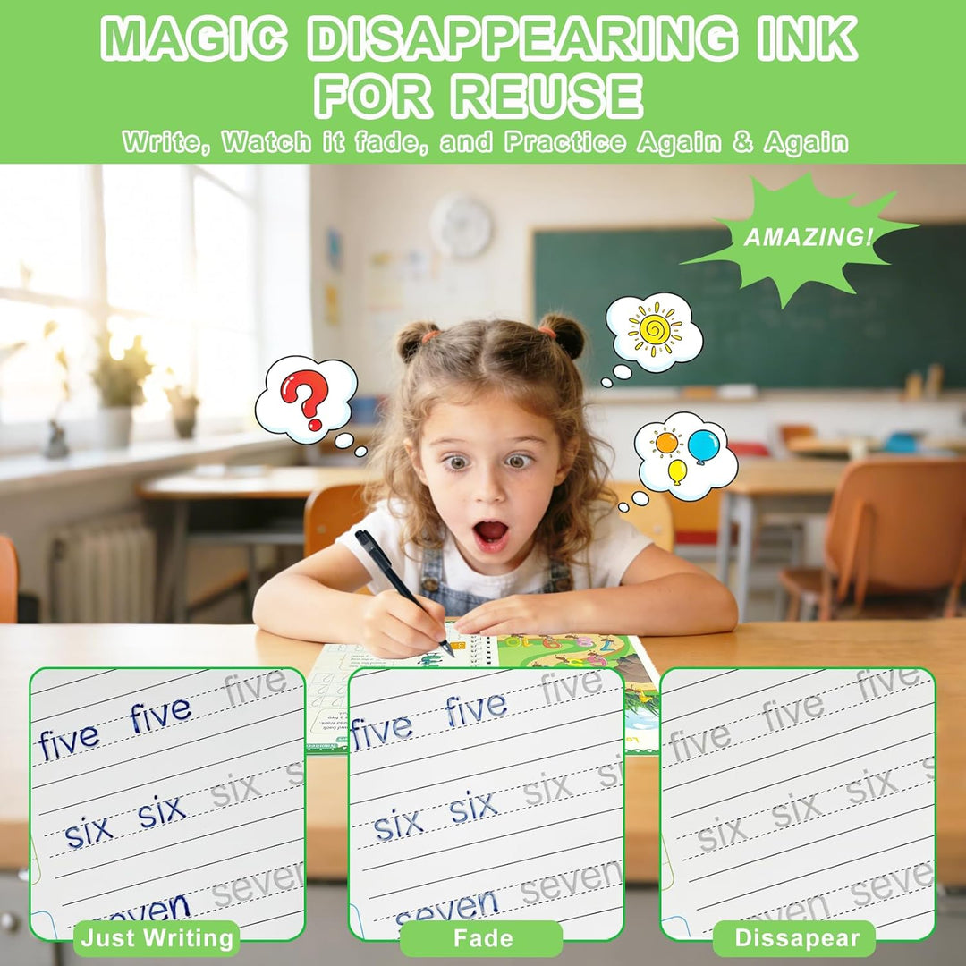 6er-Pack magische Schreibübungshefte mit Rillen, Set mit 6 Heften, 20 Minen, 3 Stifts, wiederverwend