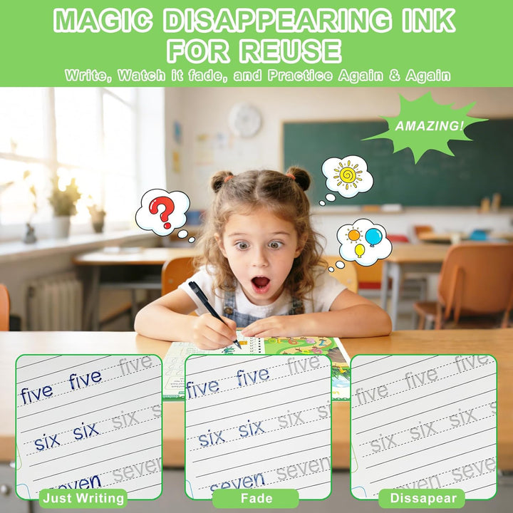 6er-Pack magische Schreibübungshefte mit Rillen, Set mit 6 Heften, 20 Minen, 3 Stifts, wiederverwend