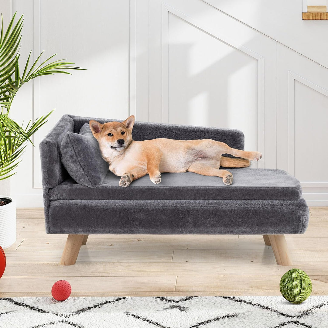 COSTWAY Katzensofa Luxus, Katzenbett erhöht, bis 50 kg, Katzencouch mit 2 Kissens, Rückenlehne &amp; Hol