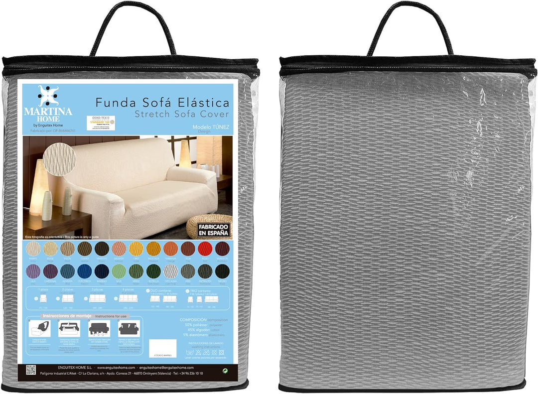Martina Home Tunez Elastischer Sofabezug, Baumwolle Kunststoff, grau (Alma), 4-Sitzer (220 bis 260 c