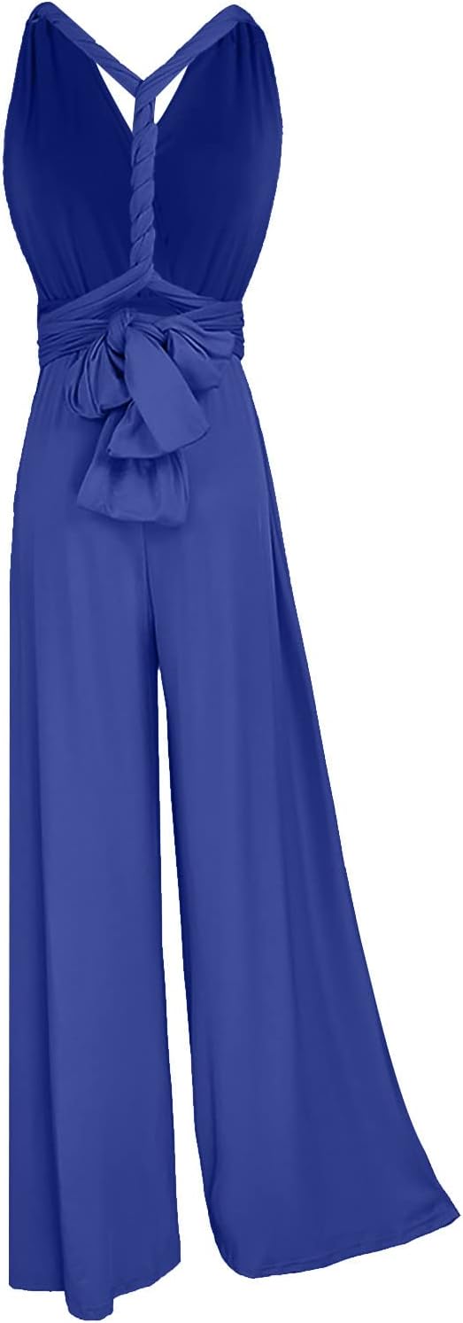 Ansenesna Jumpsuit Damen Sommer Lang Elegant Weites Bein Overall Frauen Rückenfrei V Ausschnitt Einf