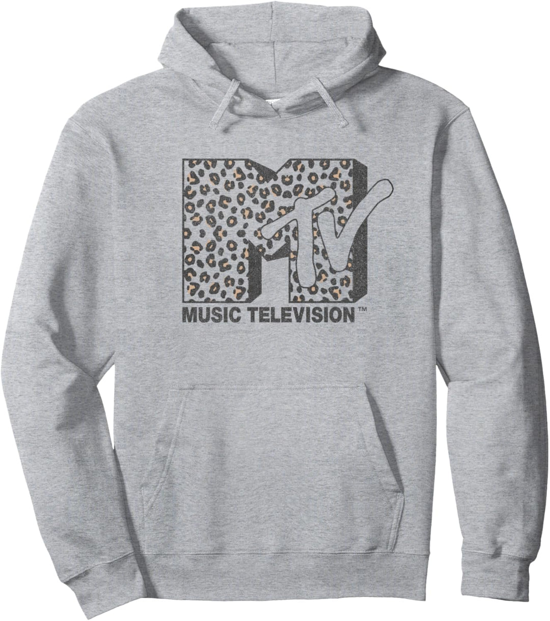 MTV Music Television Cheetah Print Logo Fill Pullover Hoodie