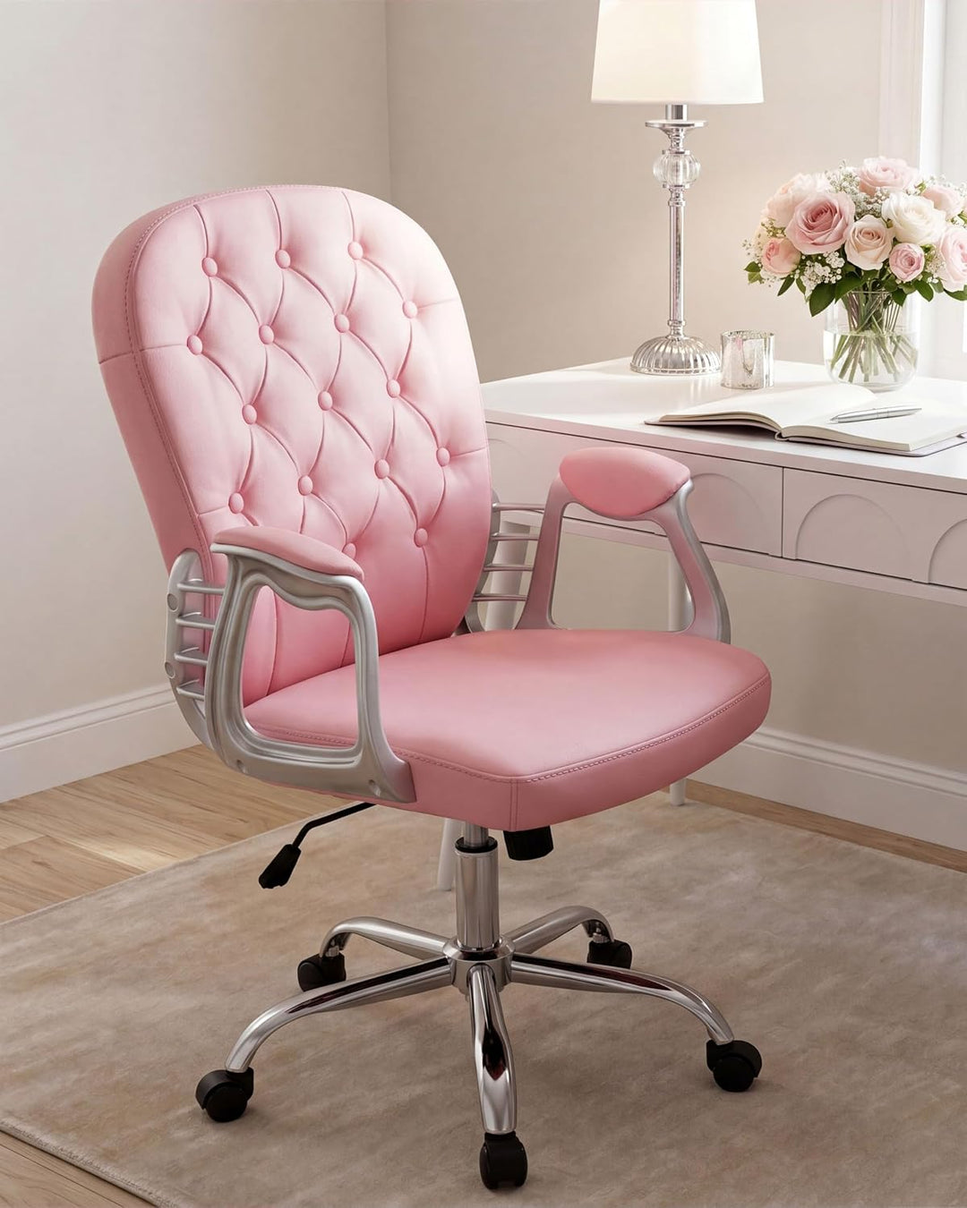 Büro Schreibtischstuhl Drehstuhl Kunstleder Verstellbar Lehne Rosa Princess