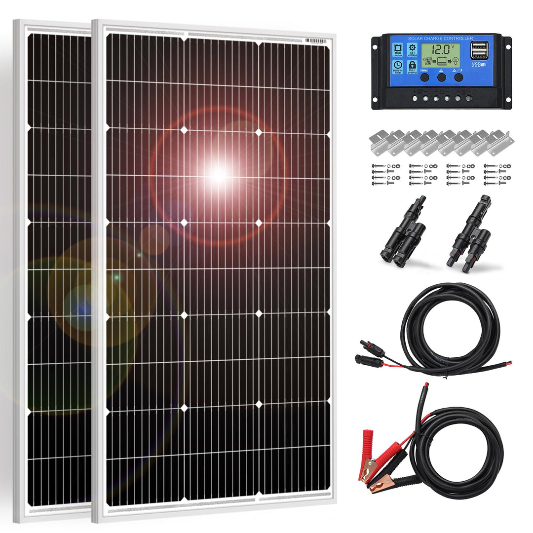 DOKIO Solarpanel 100W 2PC (200W) 18V Monokristallin(Hohe Leistung) Für 12V Kfz Batterie, AGM, Gelbat