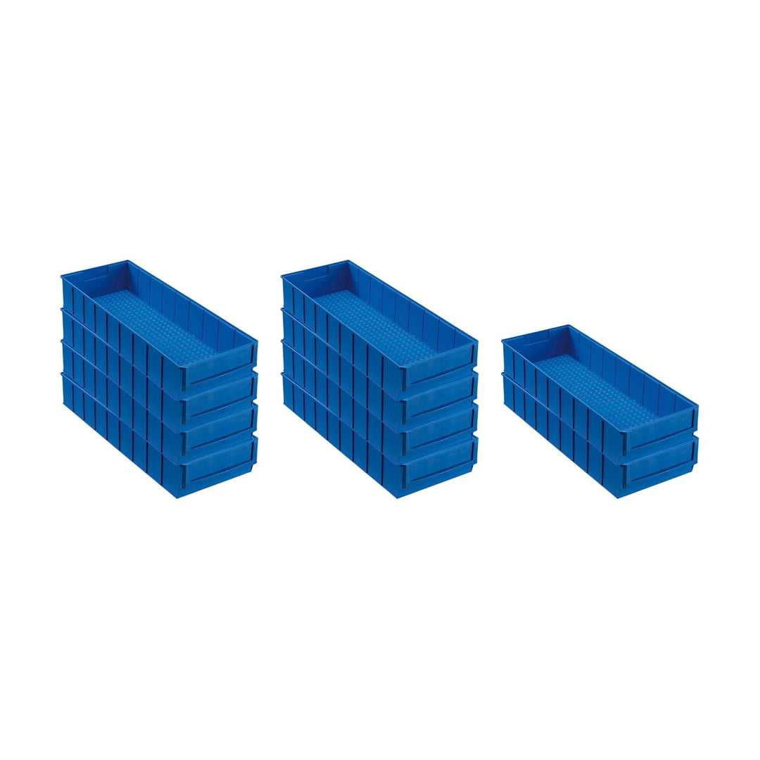SparSet 10x Blaue Industriebox 500 B | HxBxT 8,1x18,3x50cm | 6 Liter | Sichtlagerkasten, Sortimentsk