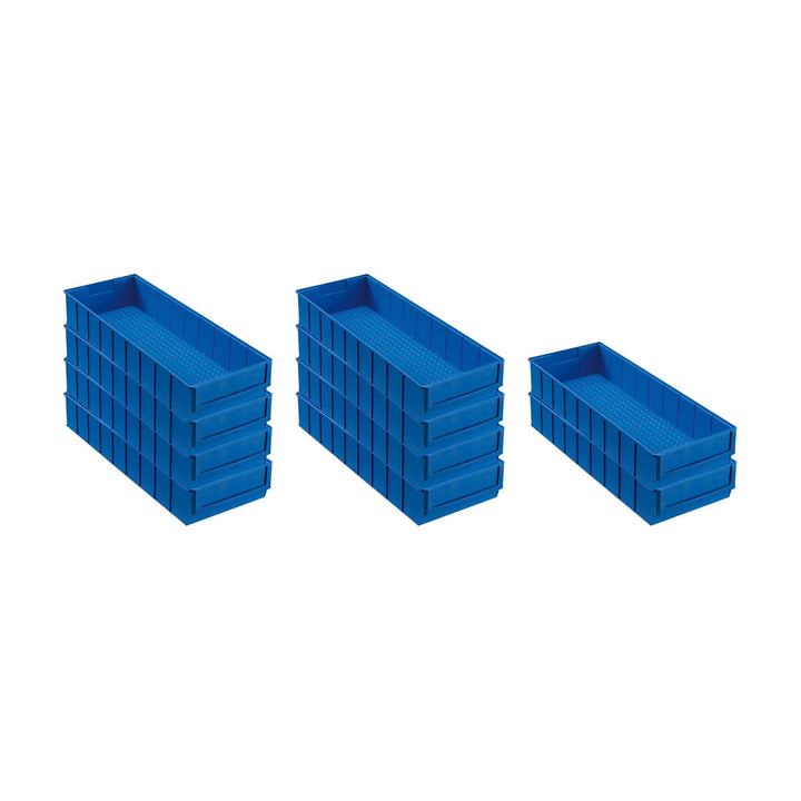 SparSet 10x Blaue Industriebox 500 B | HxBxT 8,1x18,3x50cm | 6 Liter | Sichtlagerkasten, Sortimentsk