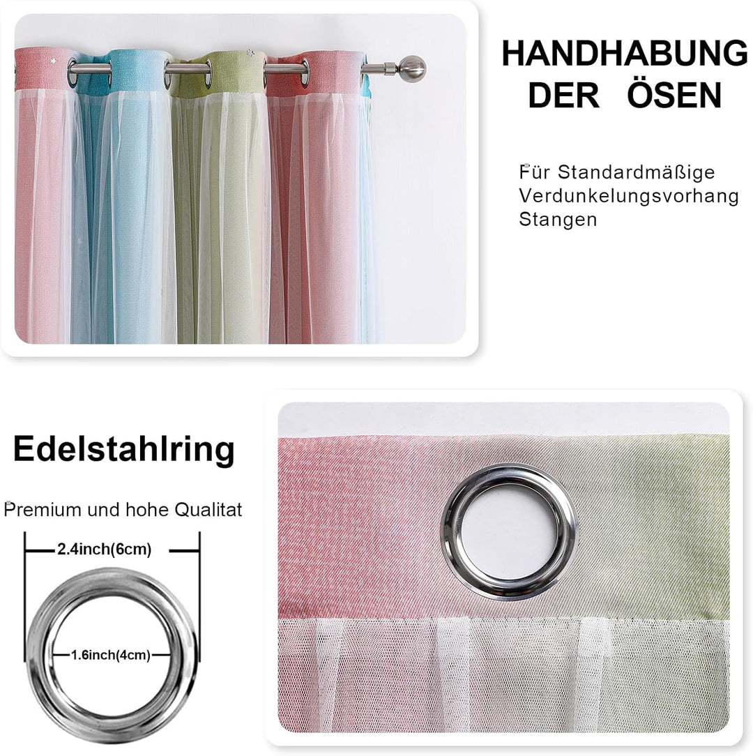 Freyamy Gardinen Rosa Grün Weiss Glänzend Sterne Vorhänge Blickdicht Kinderzimmer Halbtransparent H