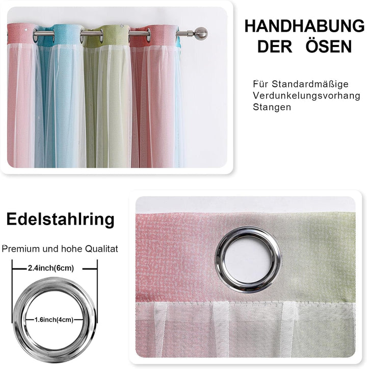 Freyamy Gardinen Rosa Grün Weiss Glänzend Sterne Vorhänge Blickdicht Kinderzimmer Halbtransparent H