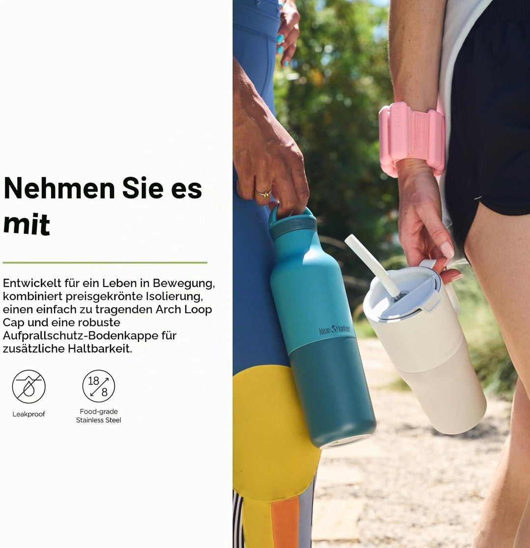 Klean Kanteen Rise klassische Isolierflasche aus Edelstahl, mit Bogenschlaufenverschluss, in der Far
