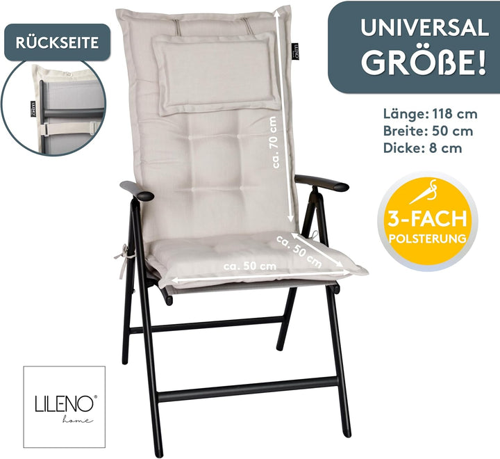 LILENO HOME Gartenstuhl Auflagen als [2er Set - Hochlehner] in Natur Y - Bequeme Liegen als Sitzaufl