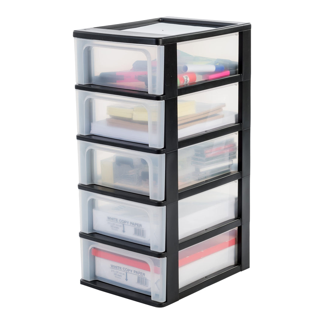 Iris Ohyama, Schubladenschrank, Schubladencontainer, 5 Schubladen mit 7 L, Format A4, durchsichtige