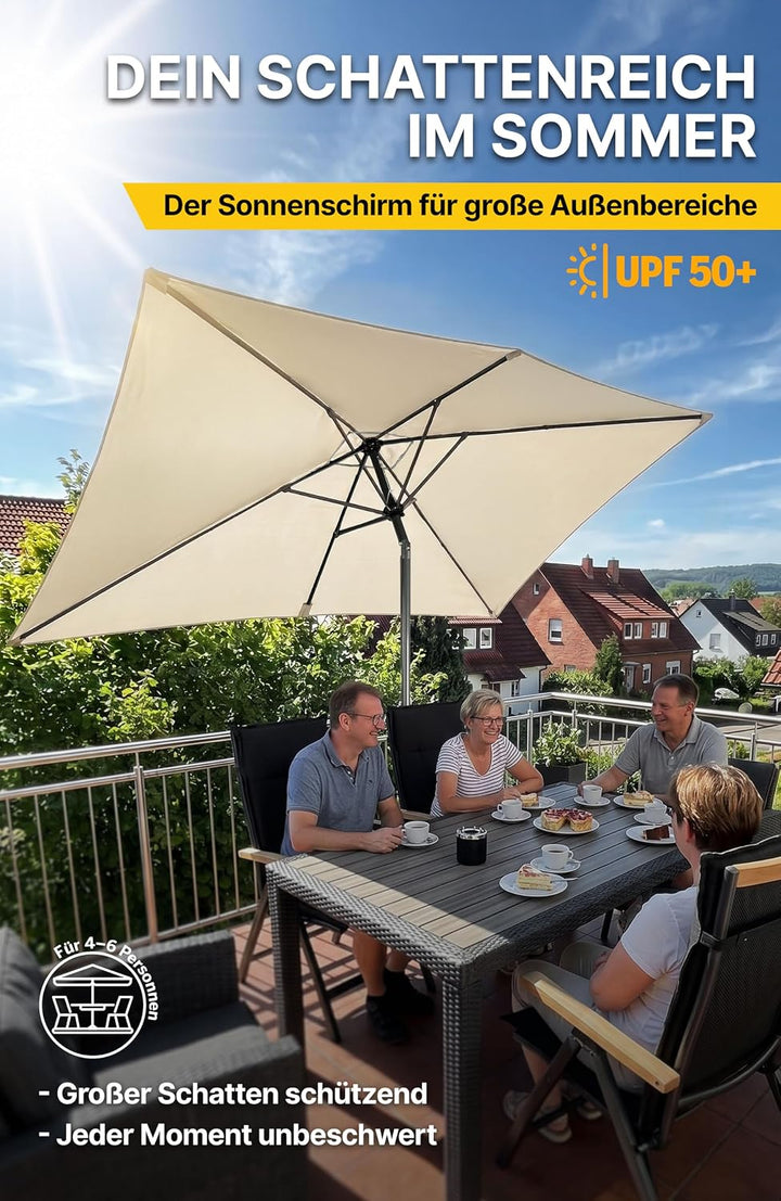 4smile Sonnenschirm Balkon mit Kurbel, Sonnenschirm rechteckig 300x200 cm | UV 50+ Sonnenschutz Balk