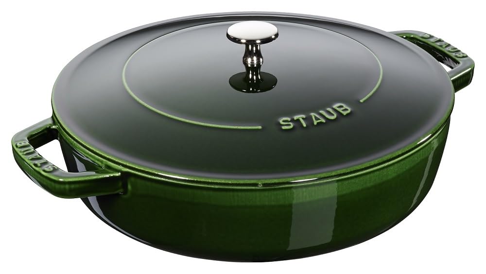 STAUB Gusseisen Bräter, Chistera Tropfenstruktur im Deckel, Rund 24 cm, 2,5 L, Basilikumgrün Basilik