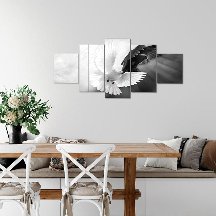 Runa Art Wandbilder Tauben 5 Teilig Bild auf Vlies Leinwand Deko Wohnzimmer Schlafzimmer Vögel Schwa