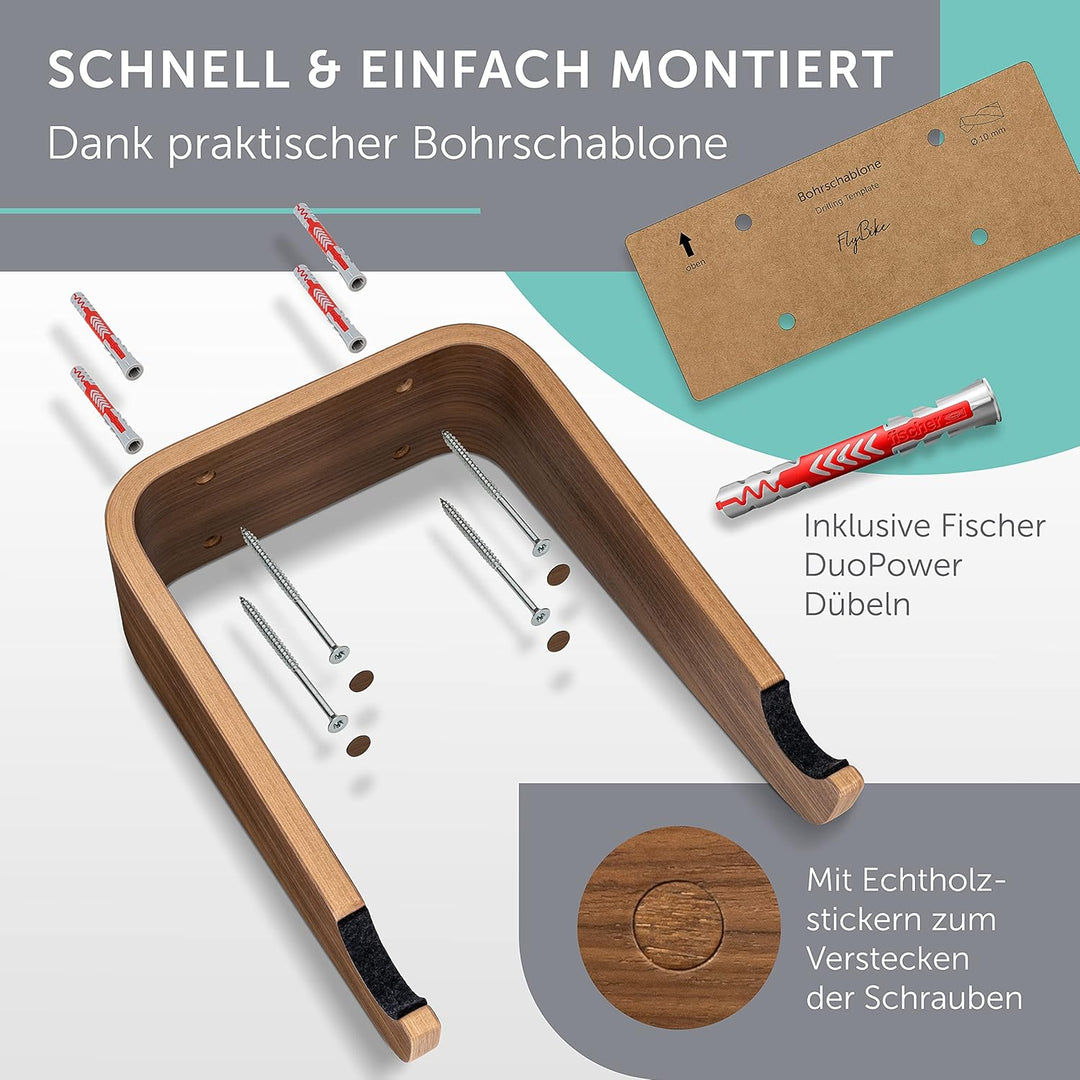madeco Fahrrad Wandhalterung Holz - FlyBike M Nussbaum - Design Fahrradhalterung Wand Aufhängung für