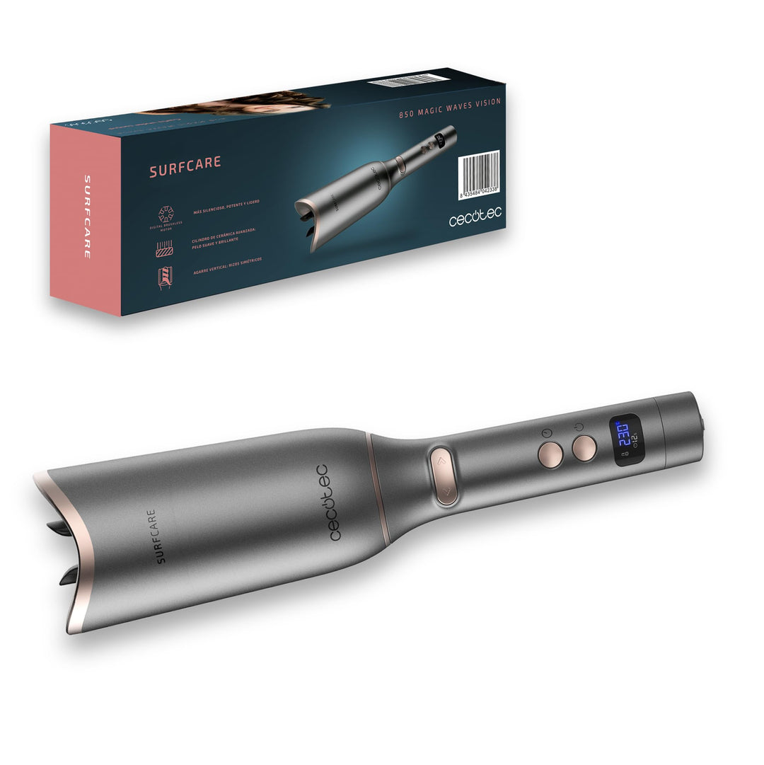 Cecotec Lockenstab Bamba SurfCare 850 Magic Waves Vision. Digitalmotor, Keramikumhüllung des Zylinde